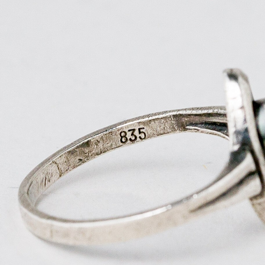 Silber Ring 47 (15,0 mm Ø) 835 Blauer Stein 1,31 g5