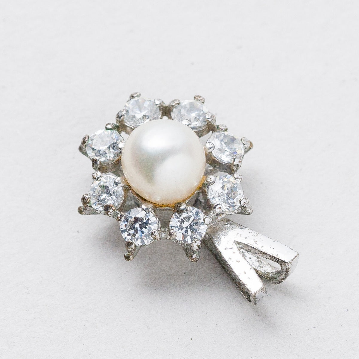 Anhänger 835 Silber Perle Weiße Steine 1,6 cm 1,54 g1