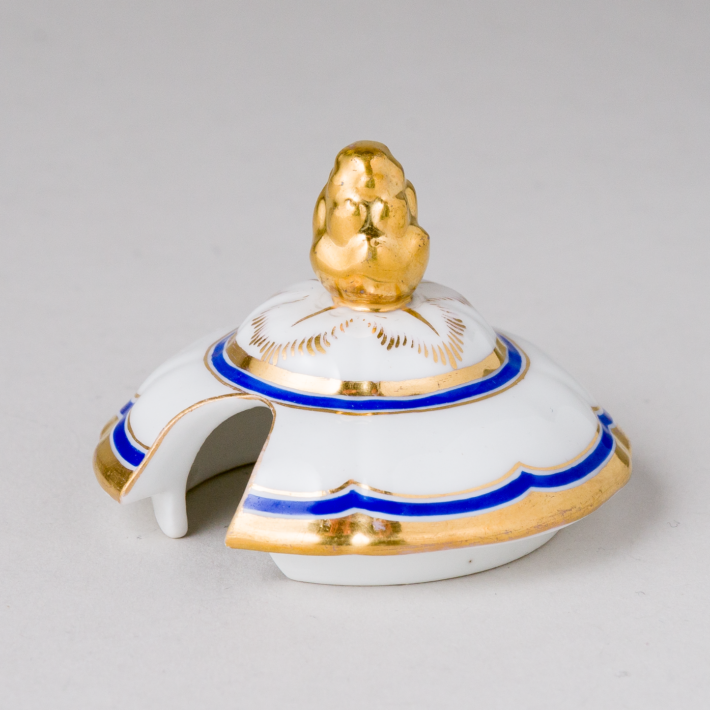 1 x Porzellan Deckel mit Aussparung für Löffel Gold Blau 6 cm1