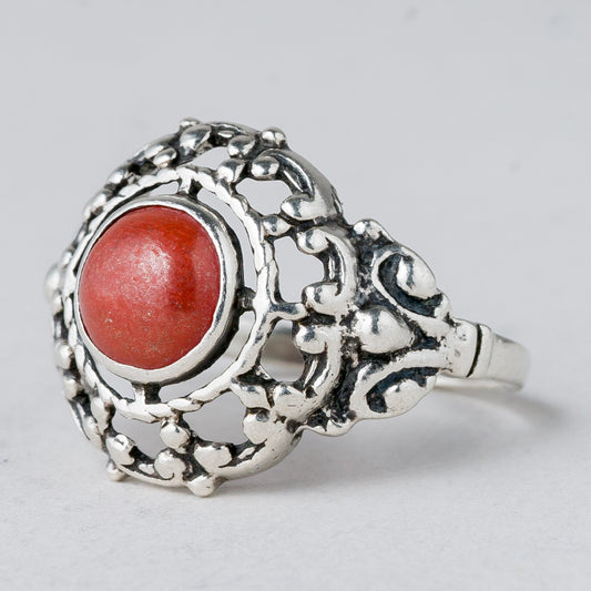 Silber Ring 835 Roter Stein Größe 57 (18,1 mm Ø) 3,82 g0