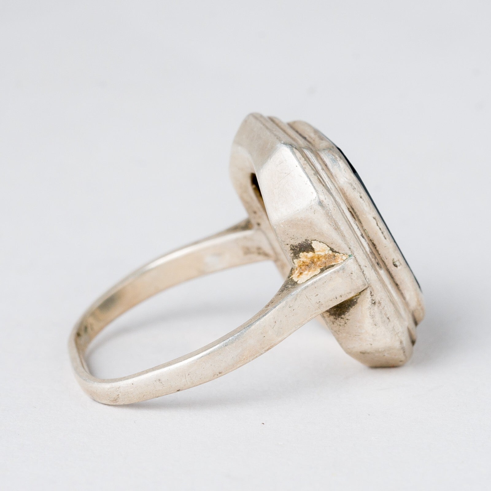Silber Ring 835 Schwarzer Stein Größe 52 (16,5 mm Ø) 4,92 g2
