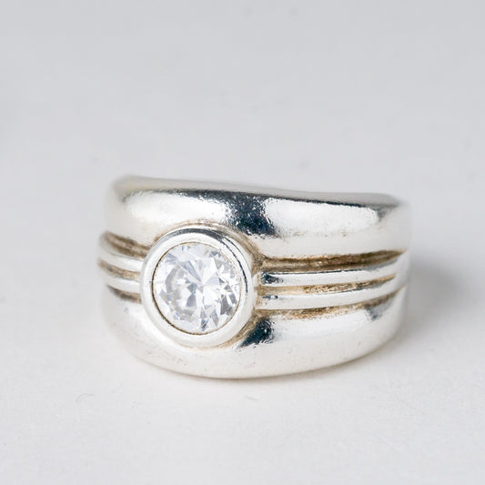 Silber Ring 925 Weißer Stein Größe 53 (16,8 mm Ø) 7,67 g0