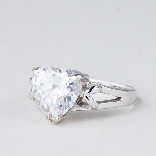 Ring Weißer Stein Herzform 4,49 g 925er Silber Größe 56 (17,8 mm Ø)0