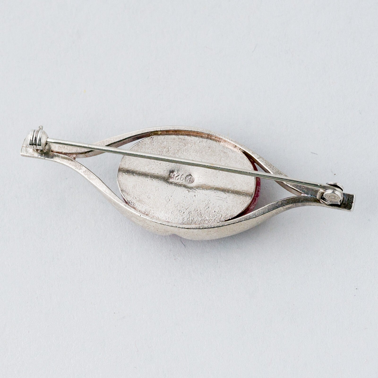 Silber Brosche Spange 925 Roter Stein 13,31 g3