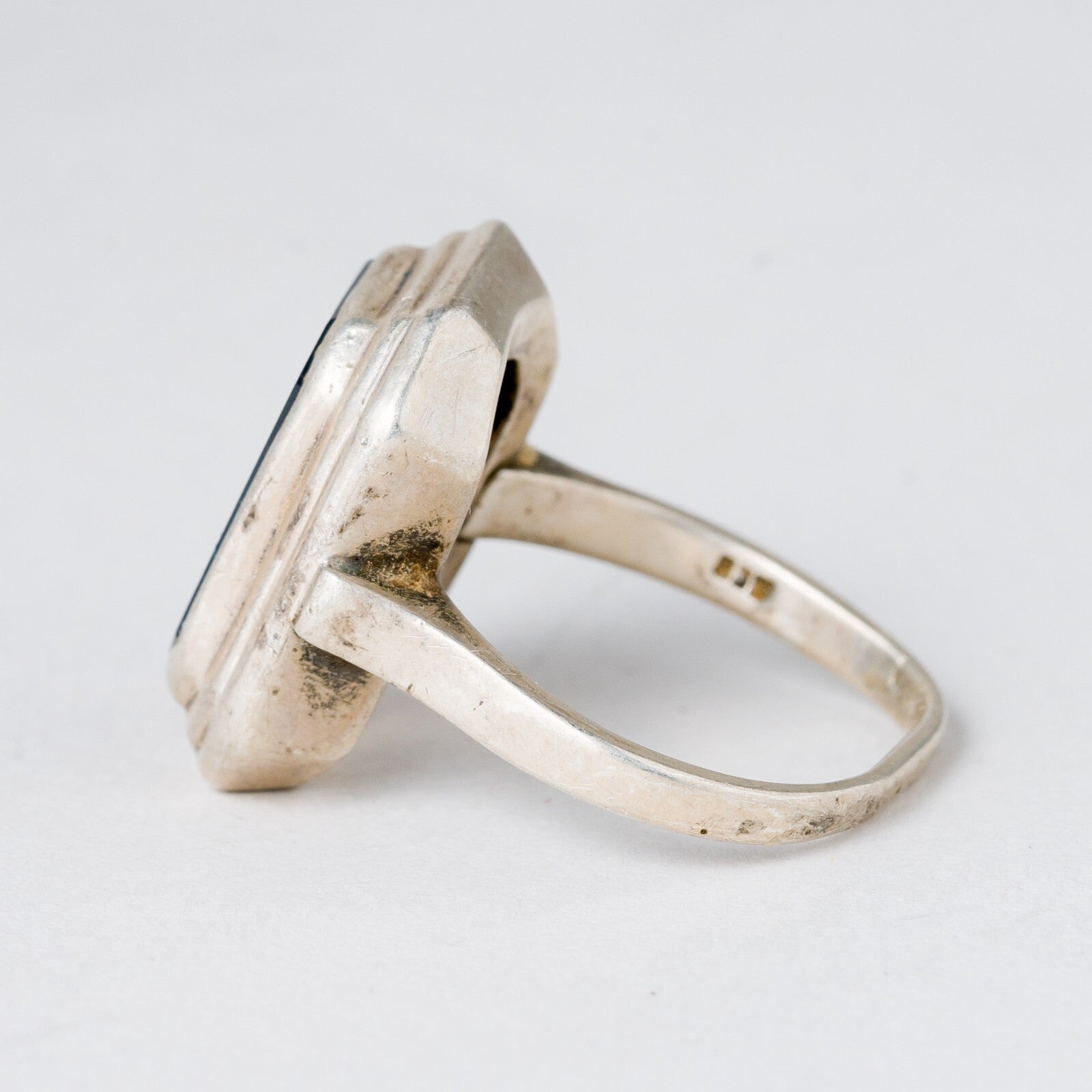 Silber Ring 835 Schwarzer Stein Größe 52 (16,5 mm Ø) 4,92 g4