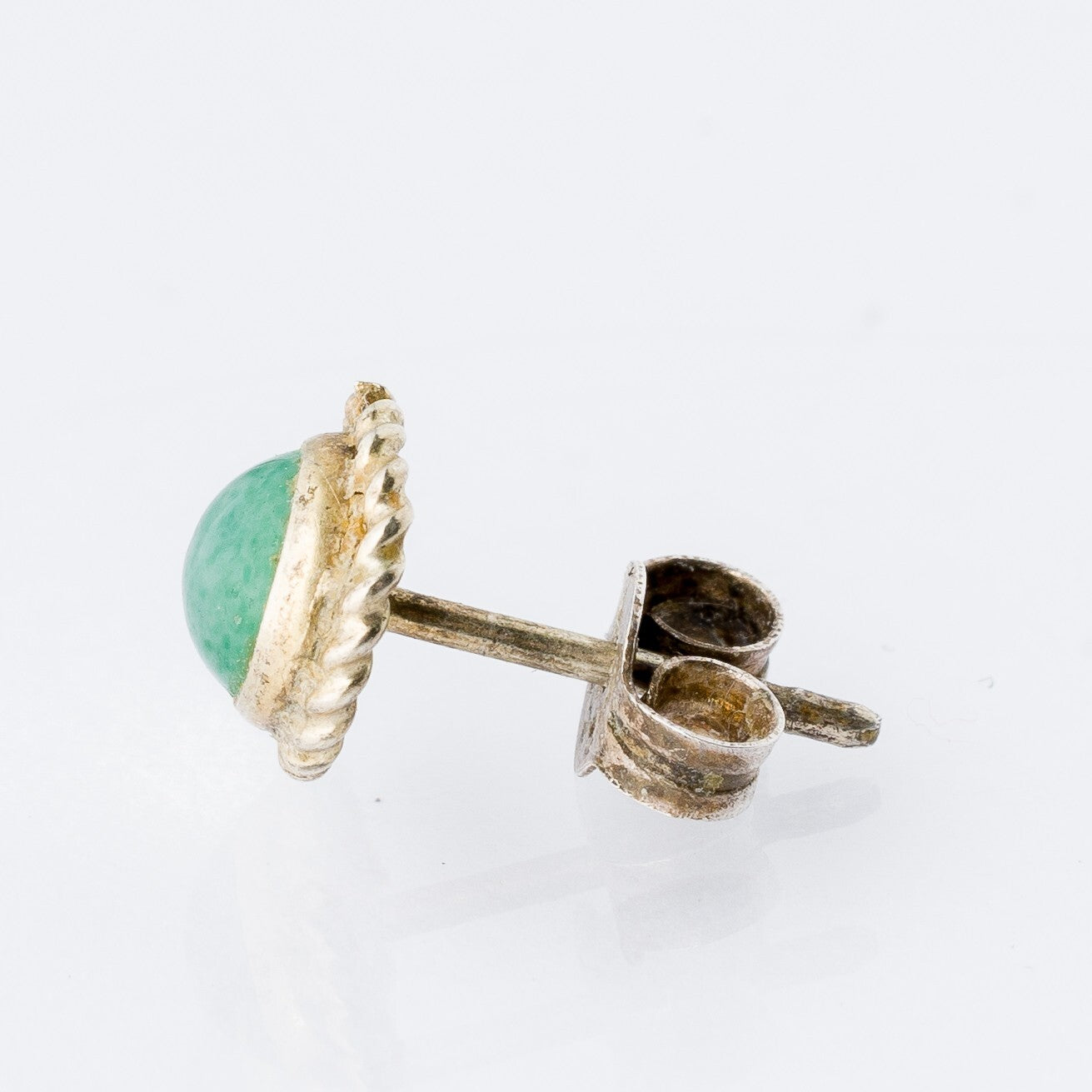 Einzelner Ohrring Ohrstecker Grüner Stein Silber 0,42 g0