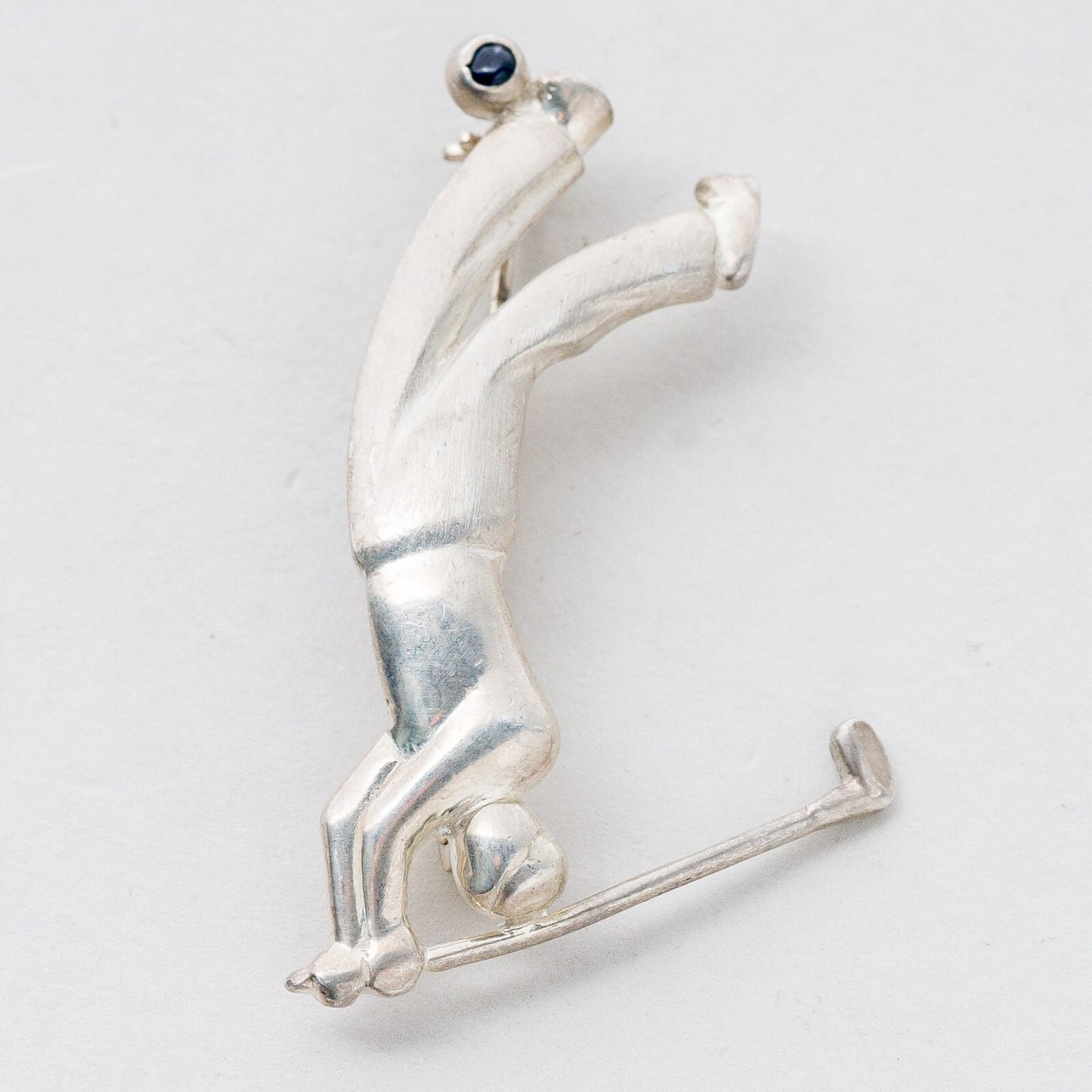 Silber Brosche 925 Golf Golfspieler Blauer Stein 5,01 g2