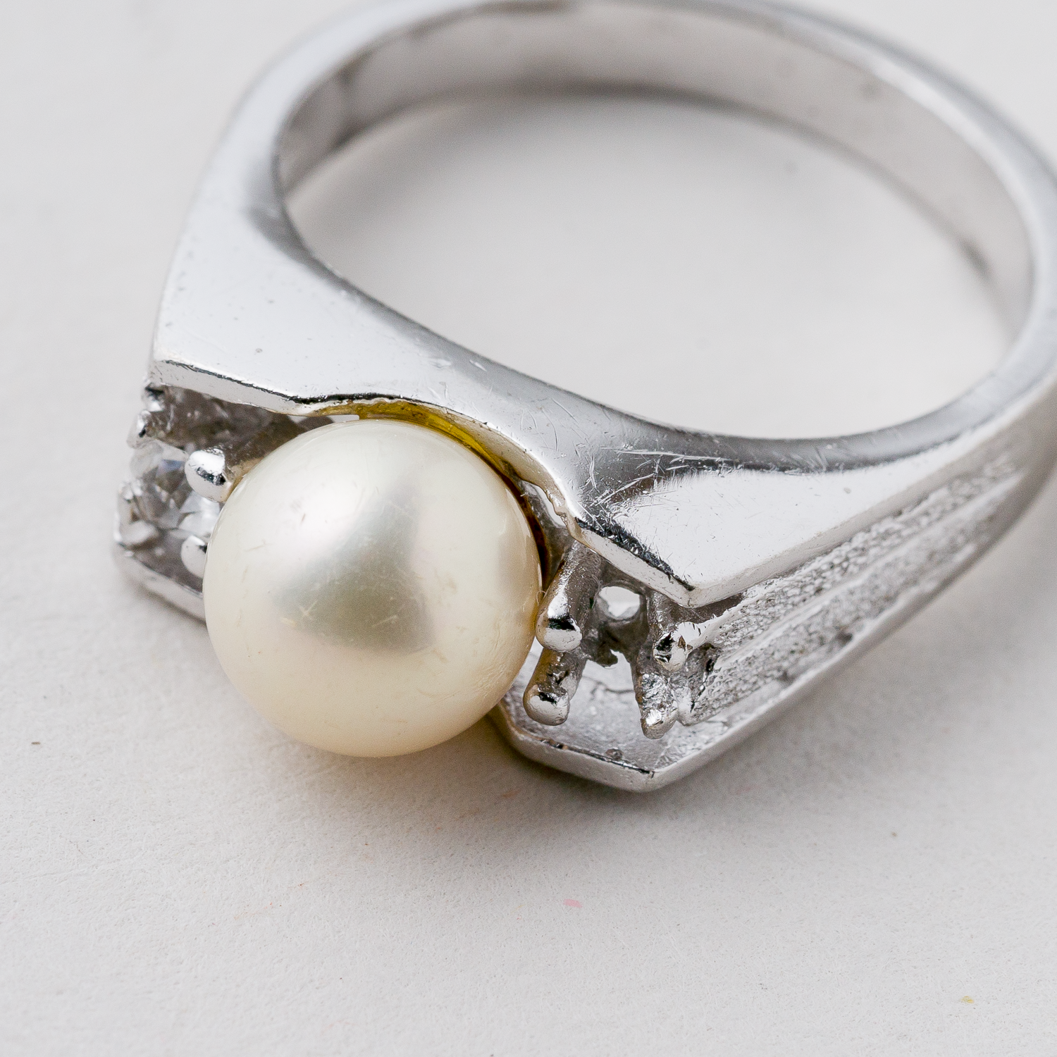 Ring Perle Steinbesatz 4,88 g 925er Silber Größe 57 (18,1 mm Ø)4
