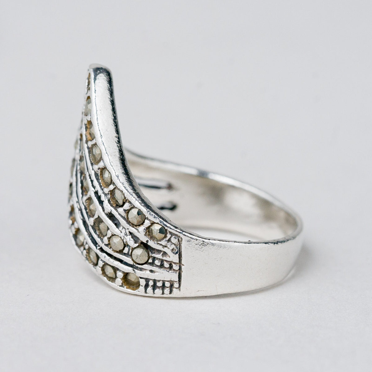 Silber Ring 925 Graue Steine Größe 55 (17,5 mm Ø) 5,89 g1
