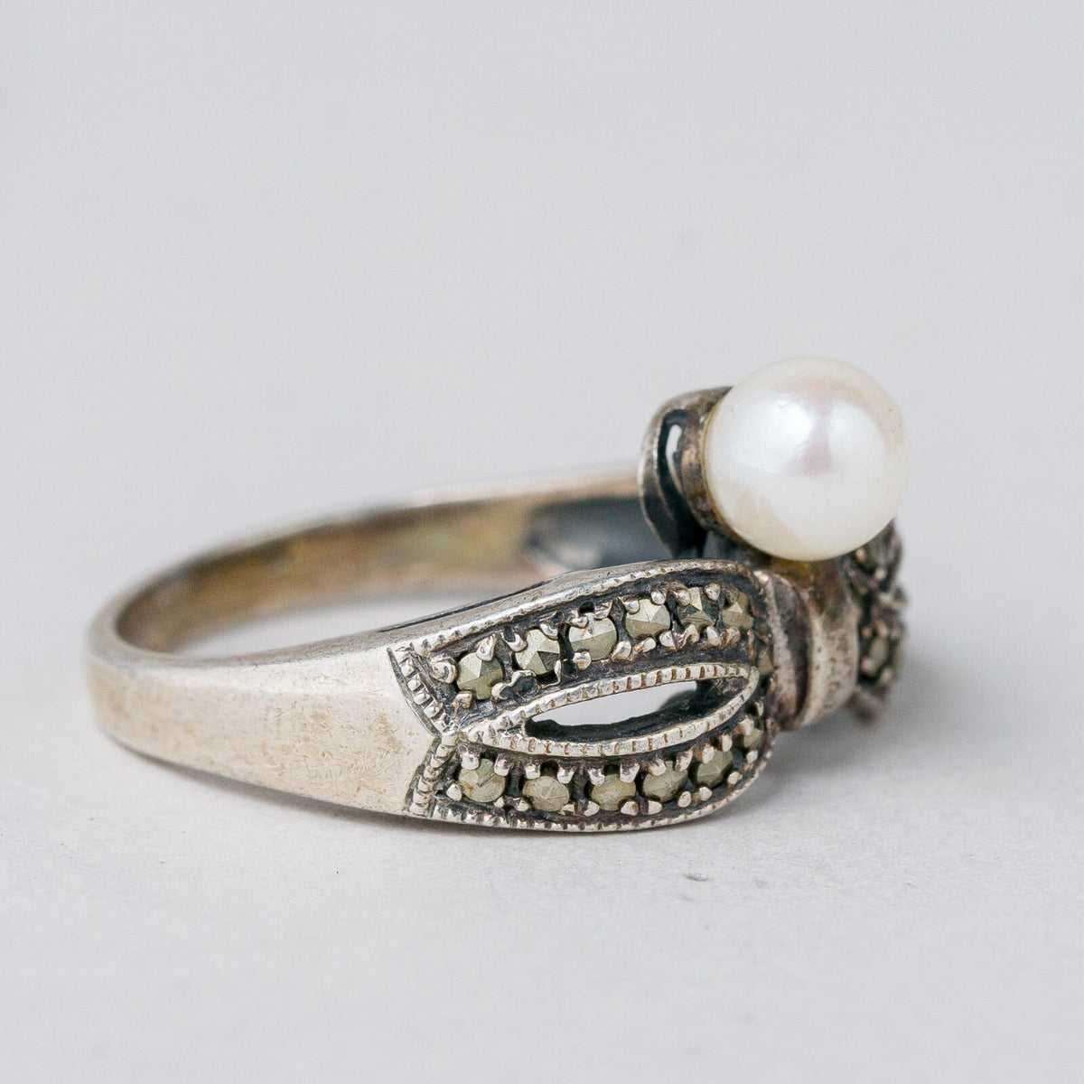 Silber Ring 925 Perle Graue Steine Größe 54 (17,2 mm Ø) 4,54 g2