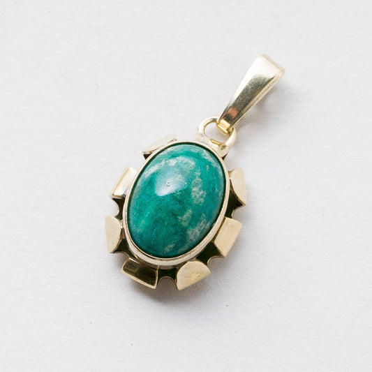 Anhänger 835 Silber Kettenanhänger Grüner Stein 2,9 cm 3,45 g0