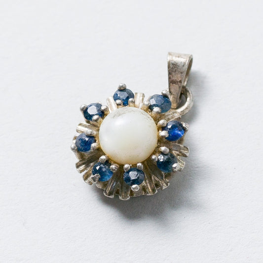 Anhänger 925 Silber Perle Blaue Steine 1,9 cm 1,83 g0