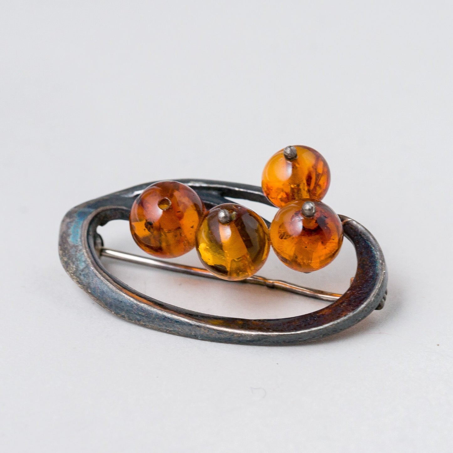 Brosche 925 Silber Bernstein 3,5 cm 5,9 g0