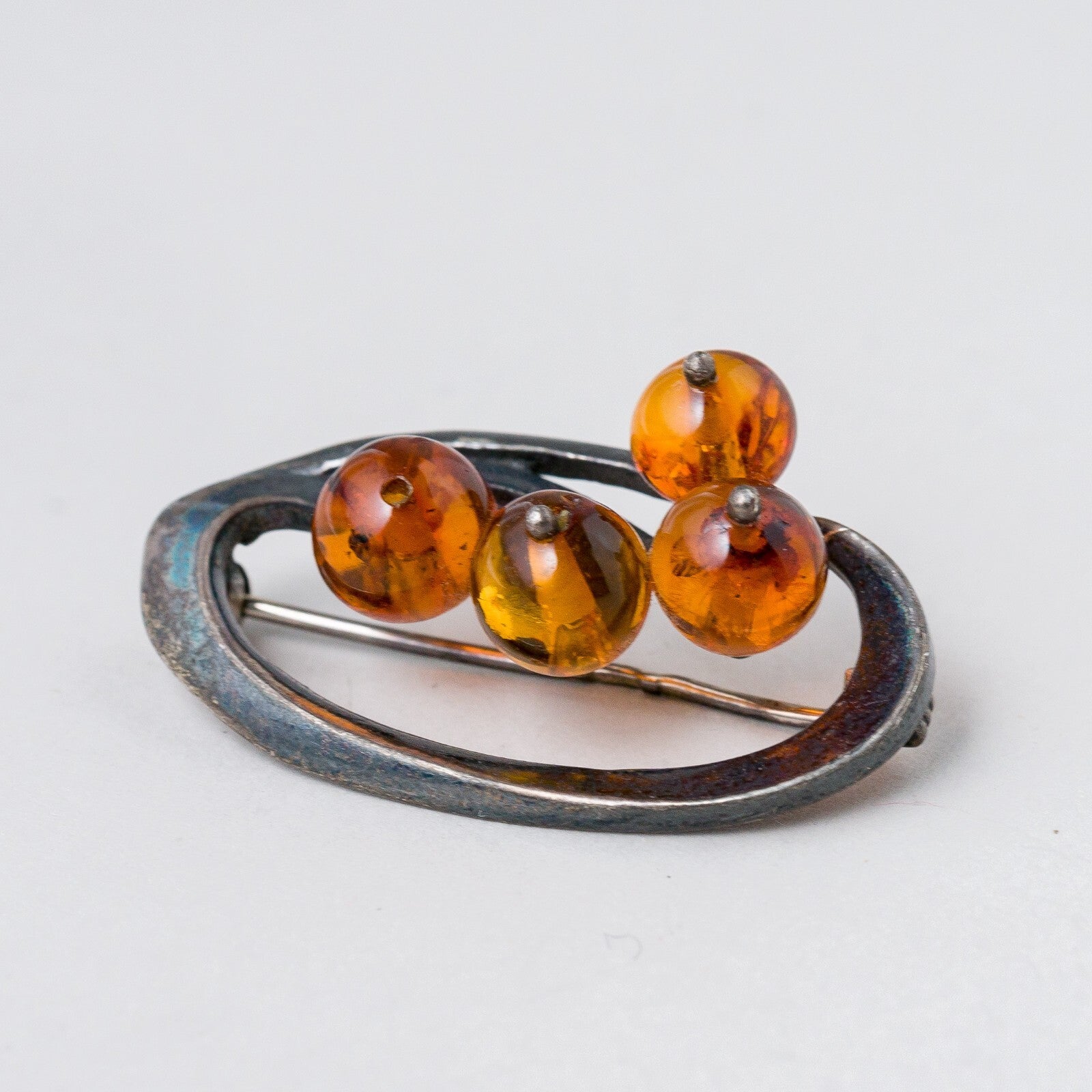 Brosche 925 Silber Bernstein 3,5 cm 5,9 g0