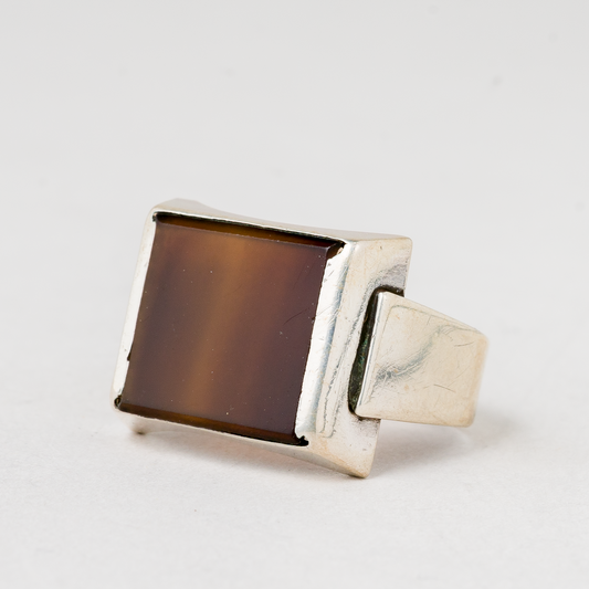 Ring Brauner Stein 835er Silber 5,26 g Größe 61 (19,4 mm Ø)0