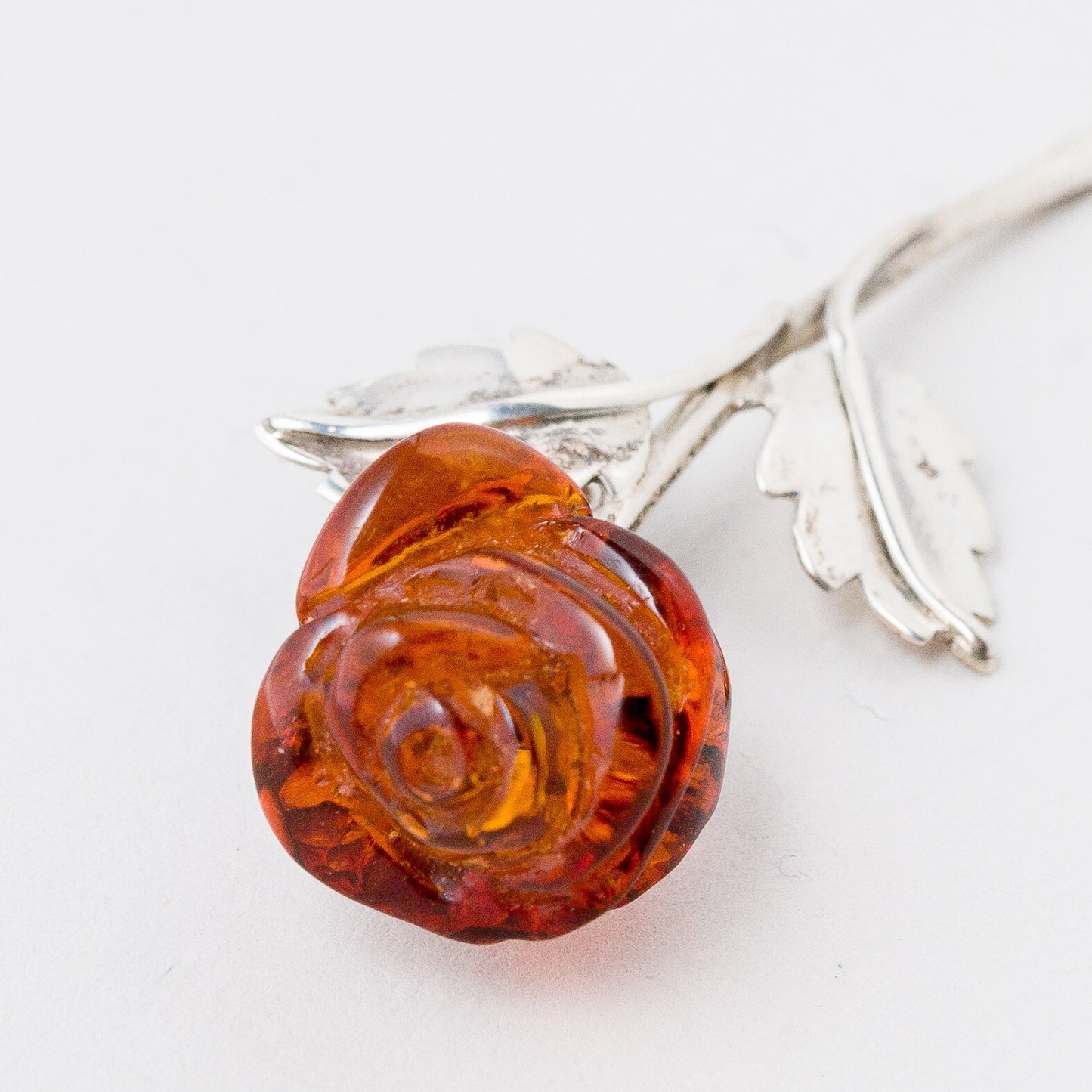 Silber Brosche Rose Blume Gelber Stein 3,08 g3
