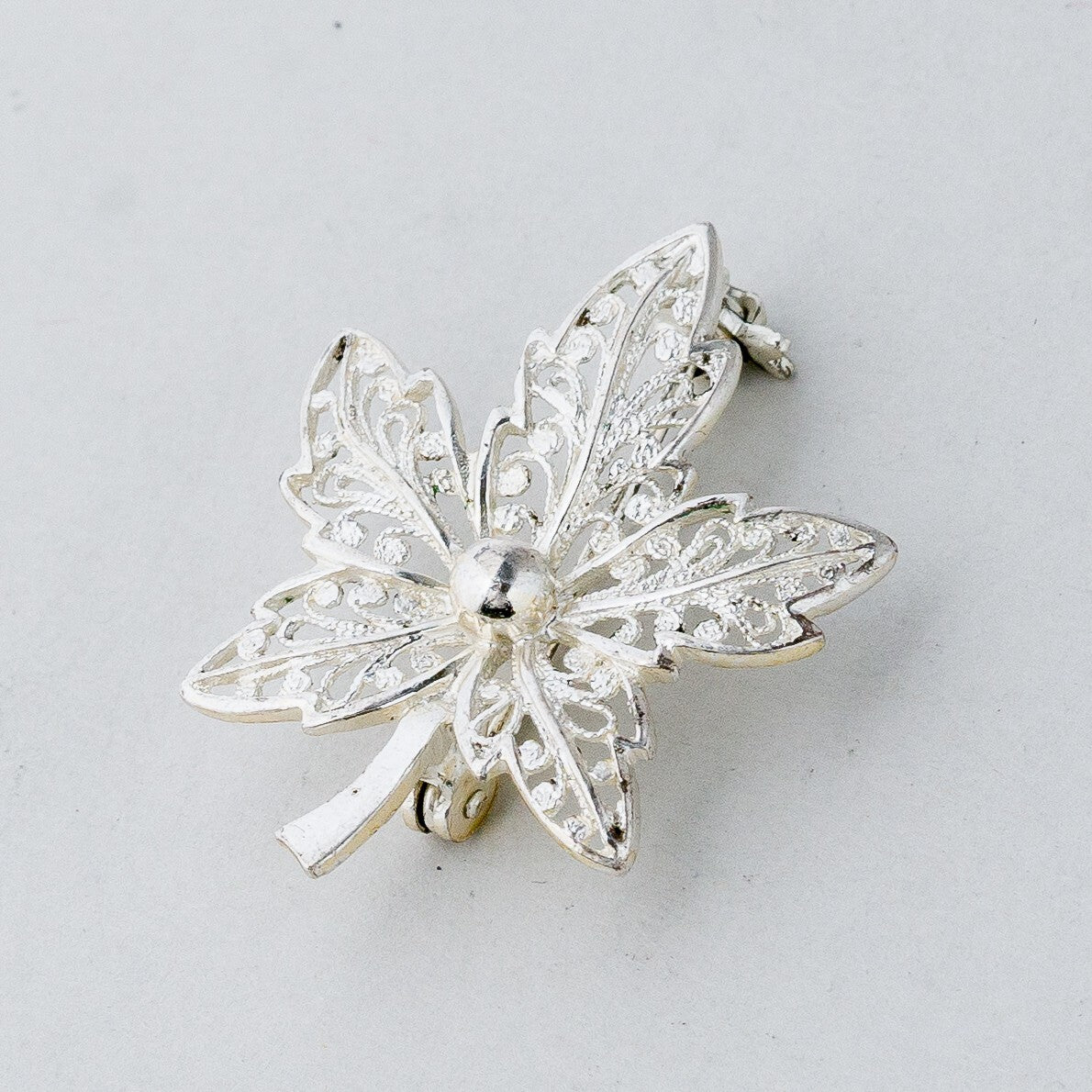 Silber Brosche Spange 835 Blatt Filigran 3,07 g1