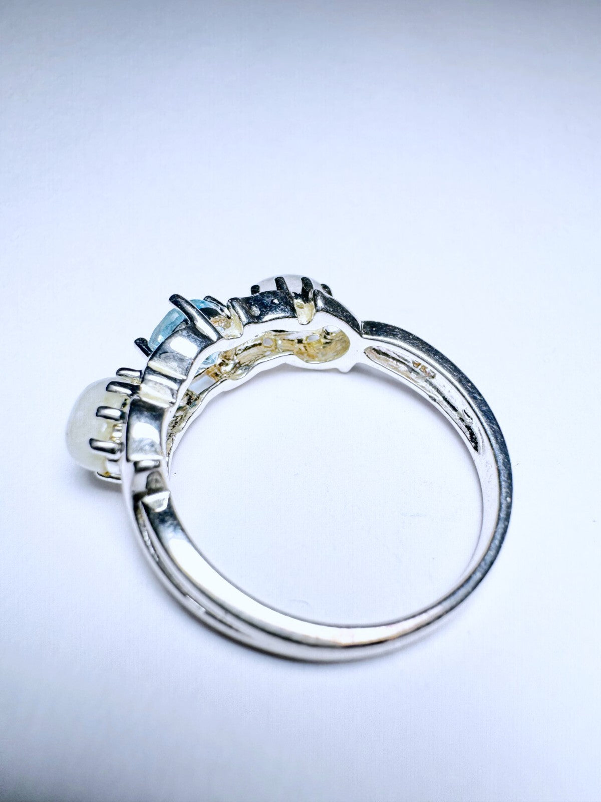 Ring 925er Silber Größe 59 Hellblauer Stein und Cabochons 3,75g2