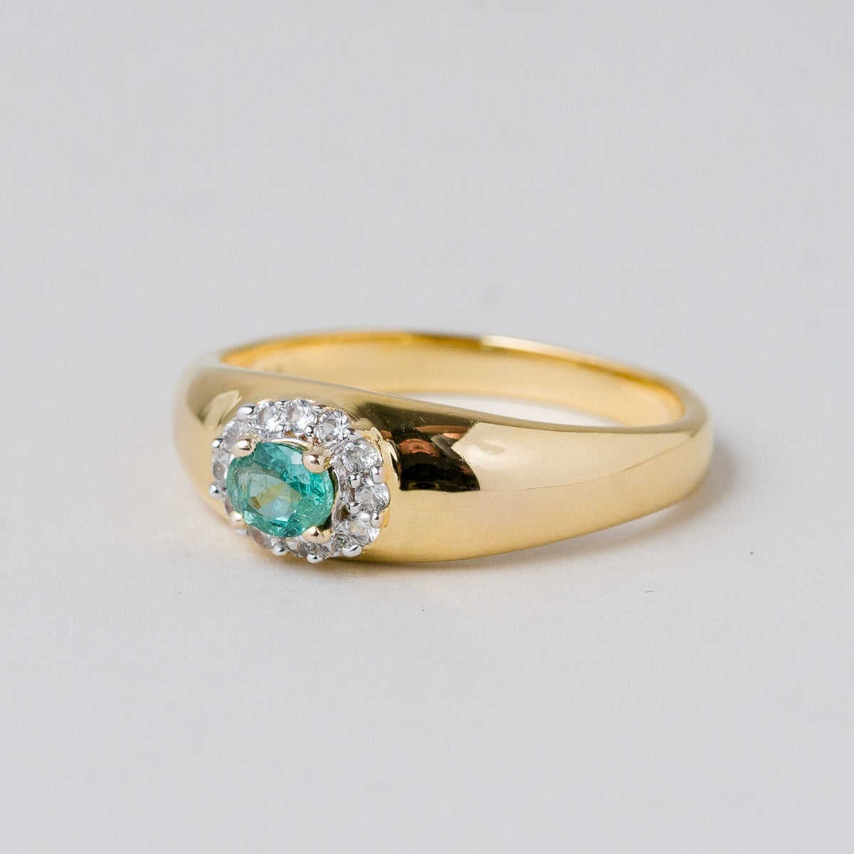 Silber Ring 925 Vergoldet Grüner Stein Größe 63 (20,0 mm Ø) 3,98 g0