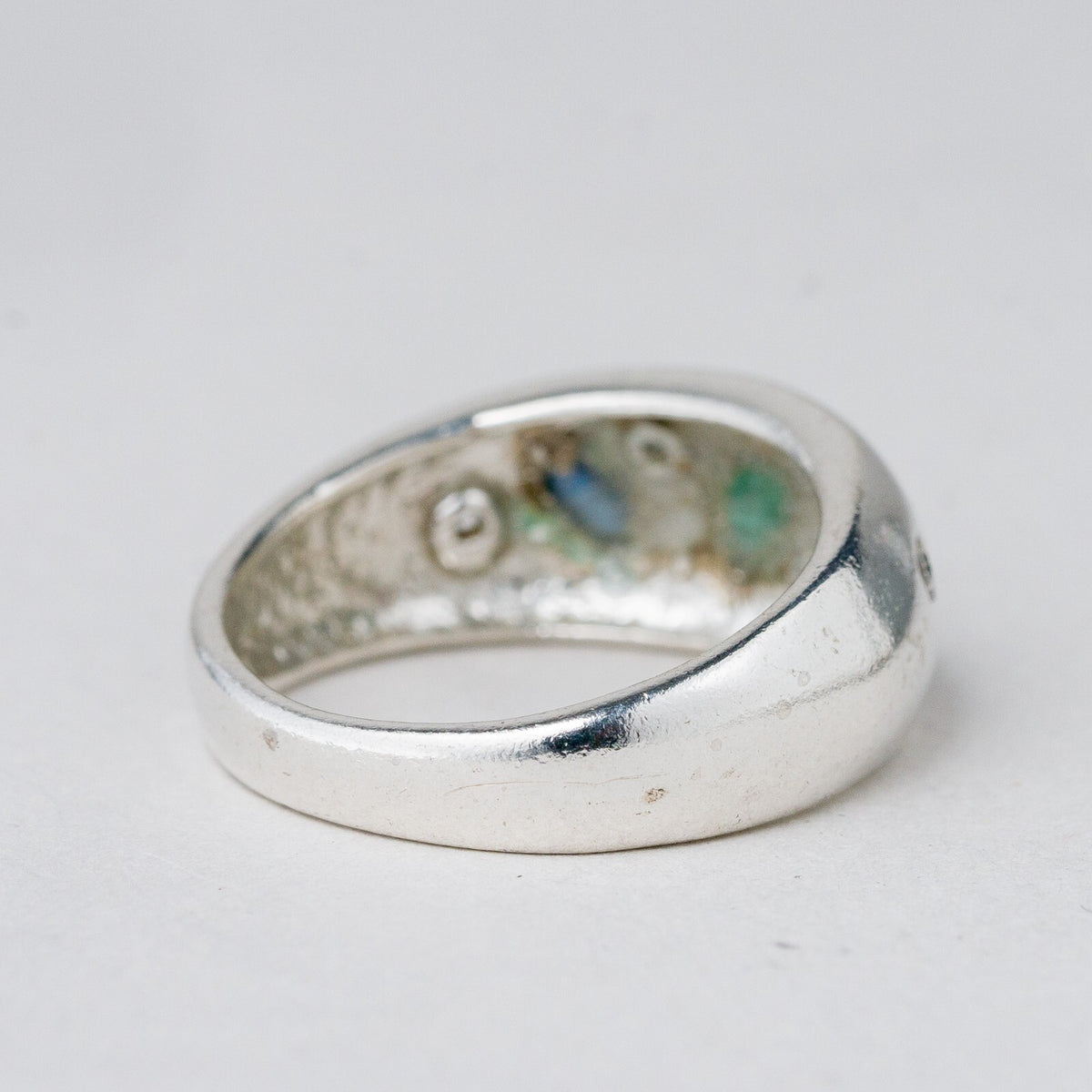 Silber Ring 925 Blauer, Grüner, Roter Stein Größe 56 (17,8 mm Ø) 4,62 g3
