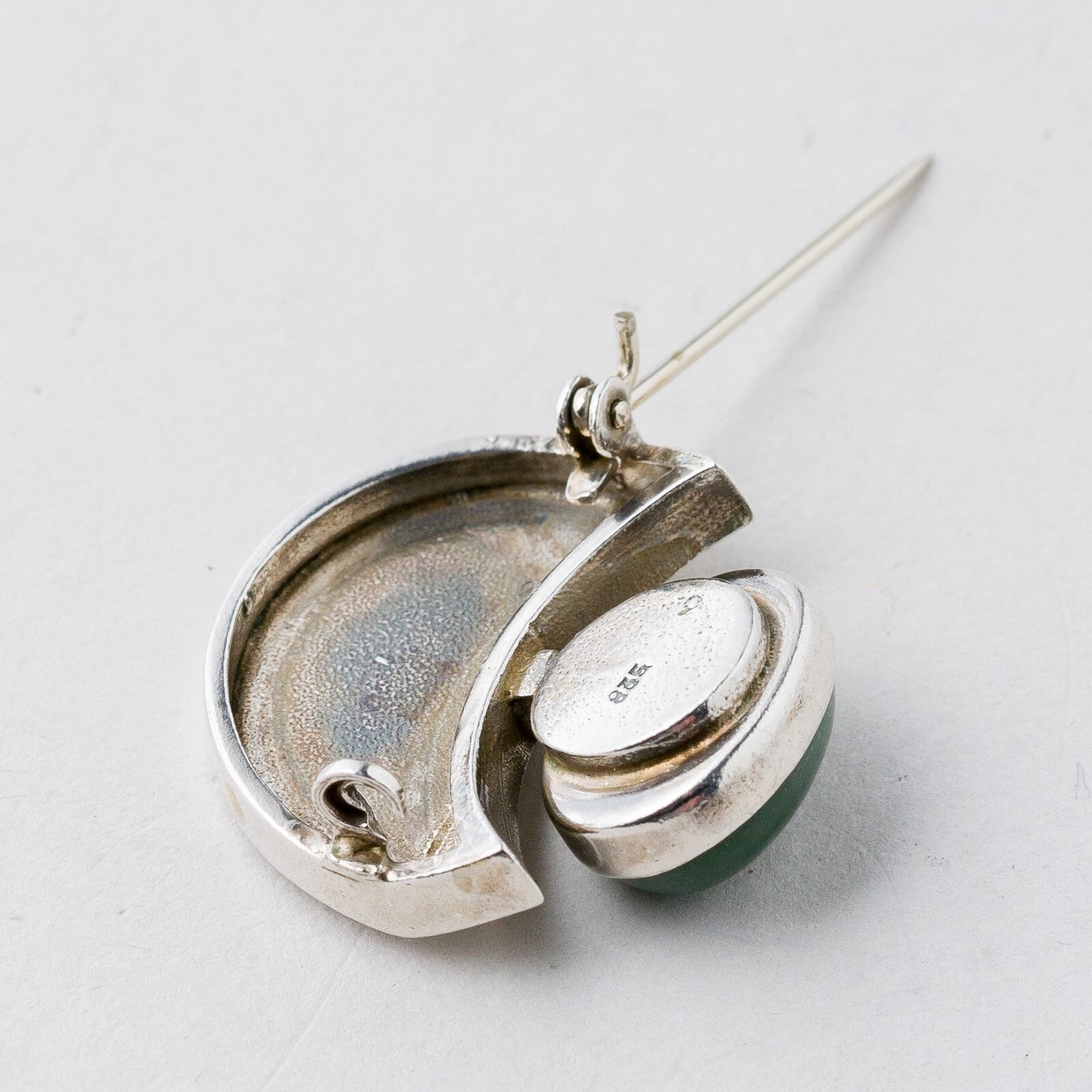 Silber Brosche 835 Grüner Stein 2,4 cm 7,86 g5