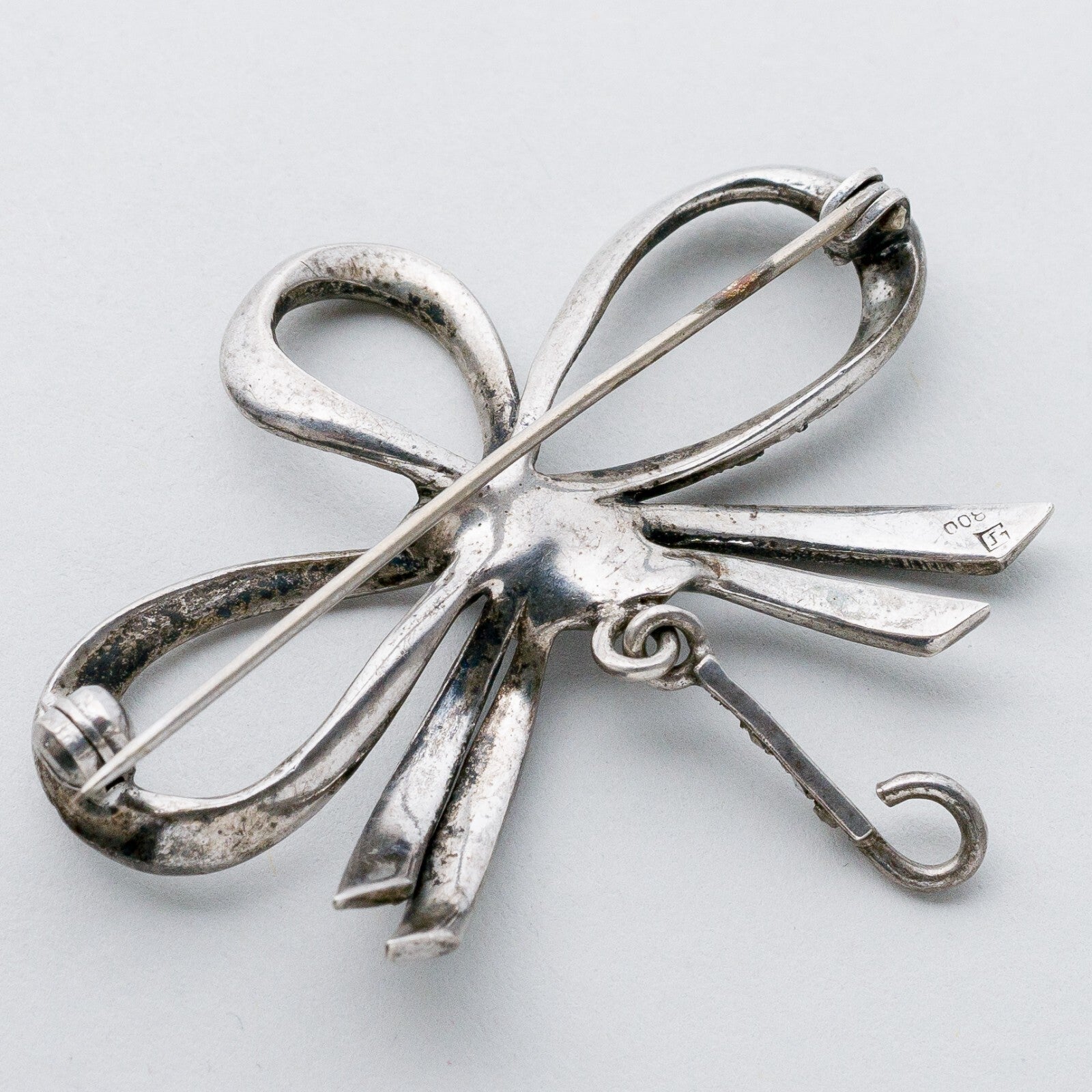 Silber Brosche Spange 800 Schleife Graue Steine 7,57 g5