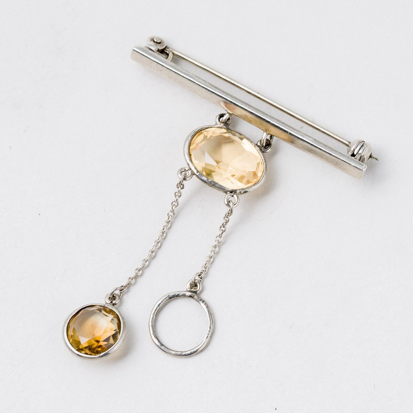 Brosche 925 Silber Gelbe Steine 5 cm 4,04 g0