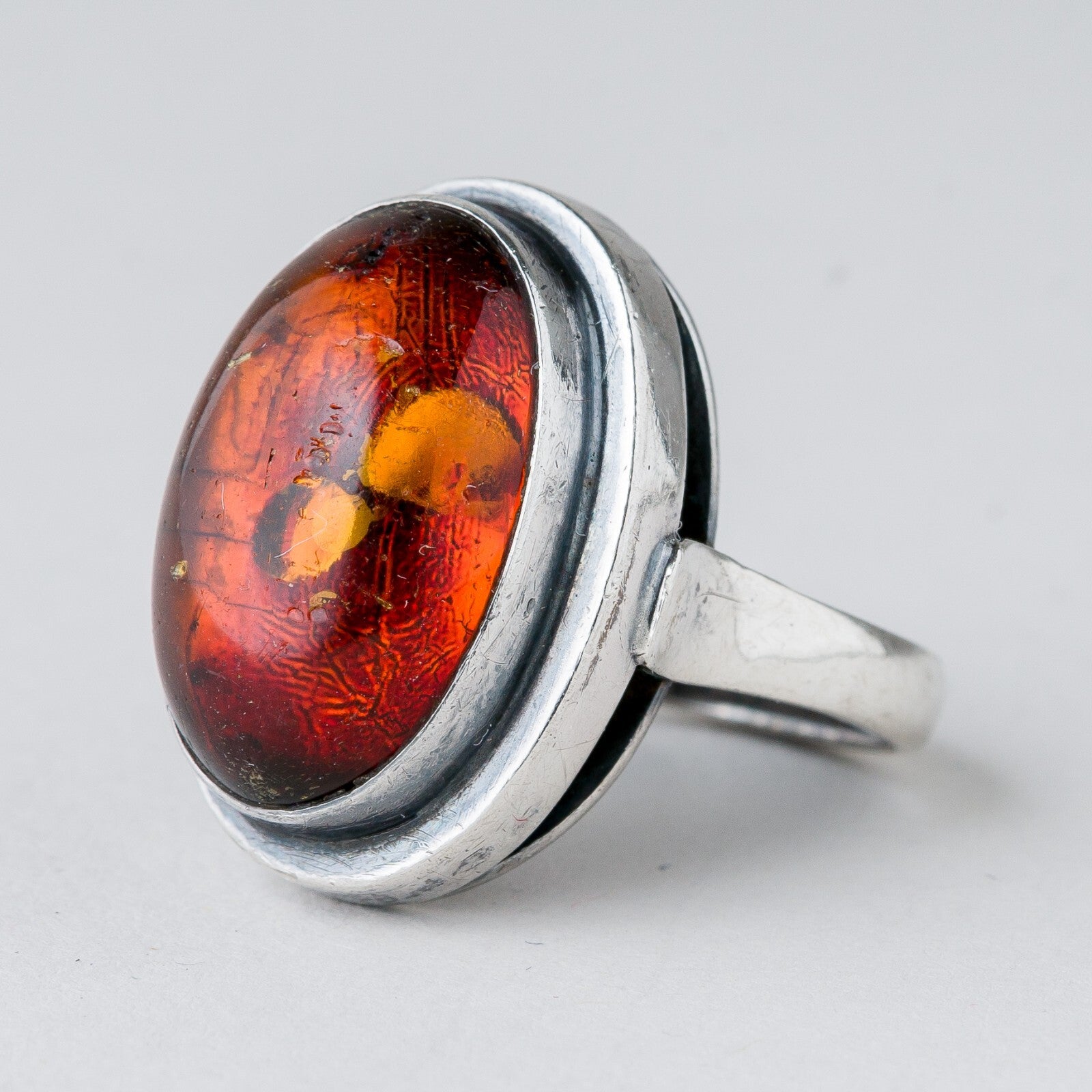 Silber Ring 835 Bernstein Größe 53 (16,8 mm Ø) 6,37 g0