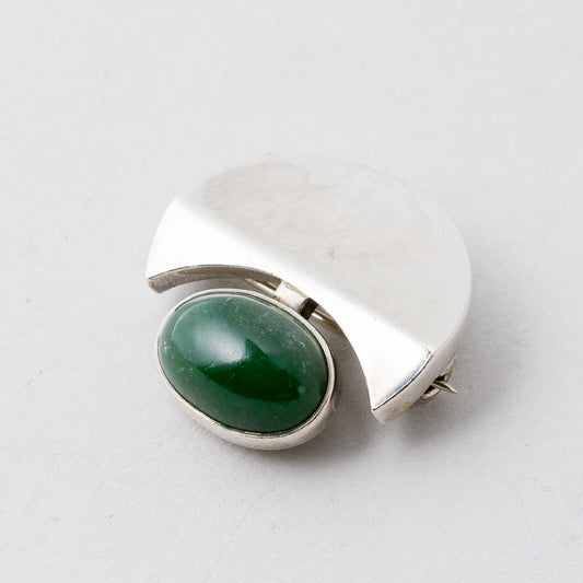 Silber Brosche 835 Grüner Stein 2,4 cm 7,86 g0