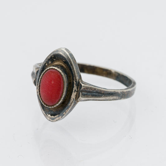 Silberring Roter Stein 835er Silber 1,16 g Größe 44 (14,0 mm Ø)0