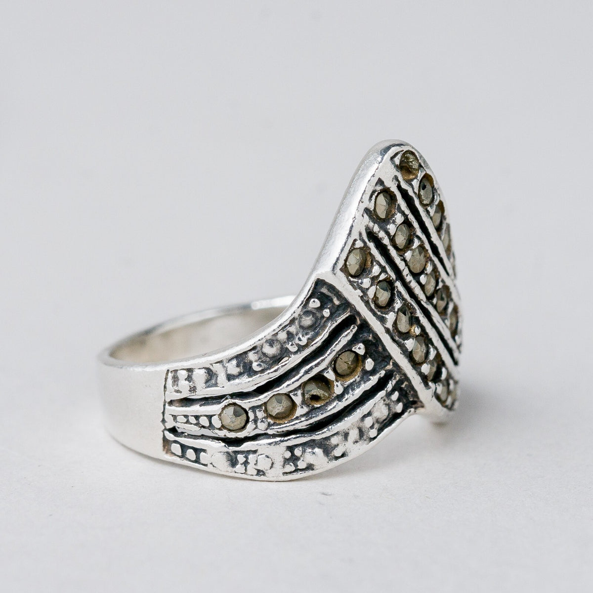 Silber Ring 925 Graue Steine Größe 55 (17,5 mm Ø) 5,89 g5