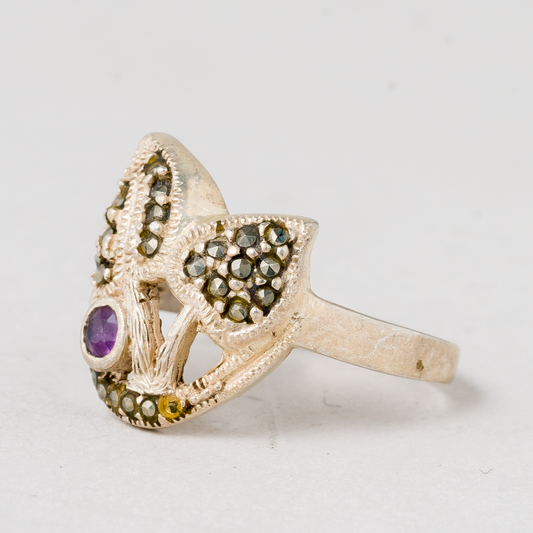 Ring Lila Stein 925er Silber 4,78 g Größe 58 (18,4 mm Ø)0