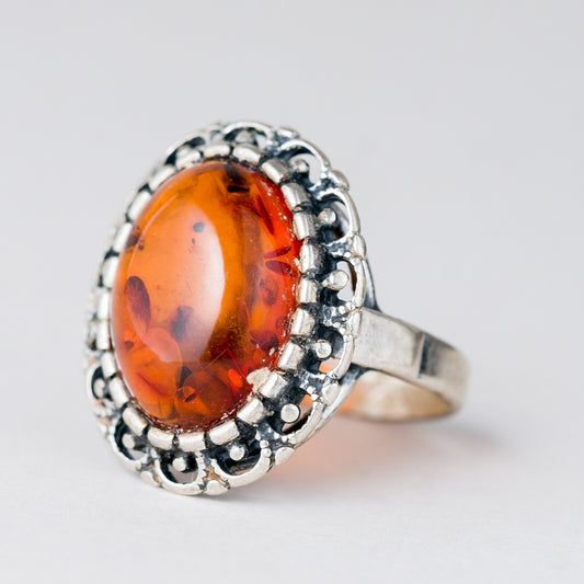 Ring Bernstein 5,1 g 925er Silber Größe 53 (16,8 mm Ø)0